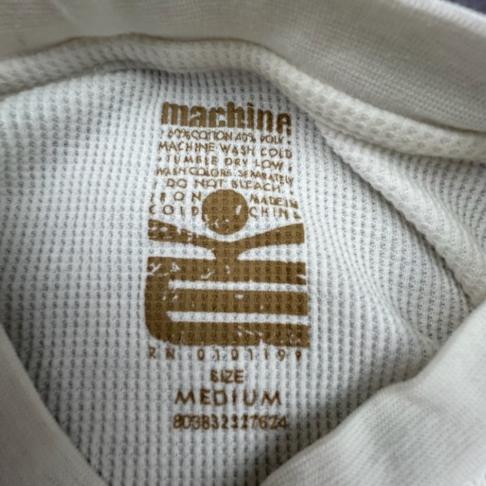 Vintage Machine Skull Guitar Thermal Shirt Mens Medium White Y2K Waffle Knit - Picture 4 of 6